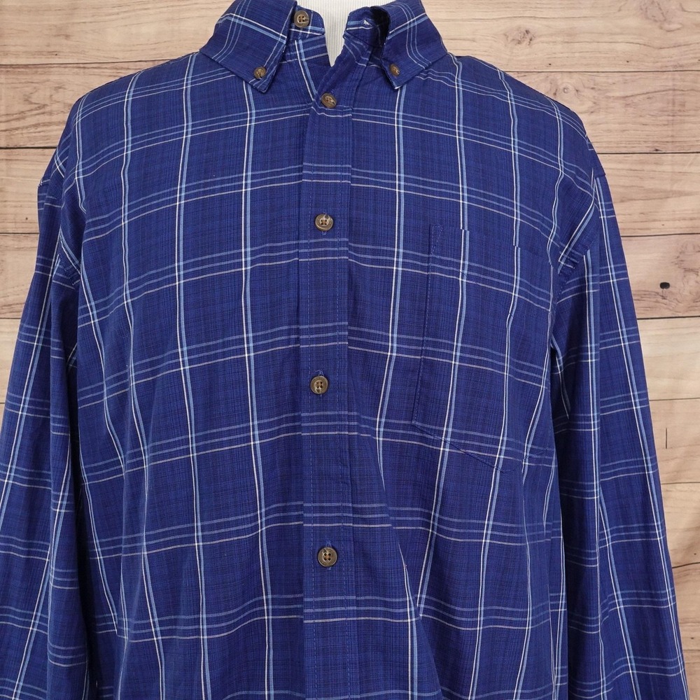 Haggar Shirt Mens 3XL Blue Plaid Long Sleeve Button-Up Cotton Blend Casual